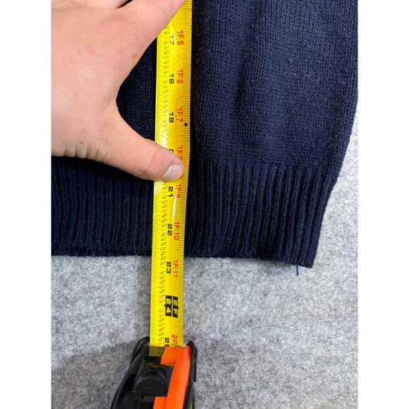 Vintage 70s Heart Shape Sweater Womens L Navy Ribbed Cable Knit Crewneck Retro - Picture 4 of 4